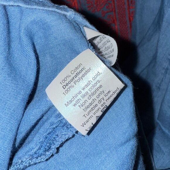 Madewell Embroidered Indigo Mercado Chambray Off Shoulder Dress NO BELT EUC S - Picture 6 of 8